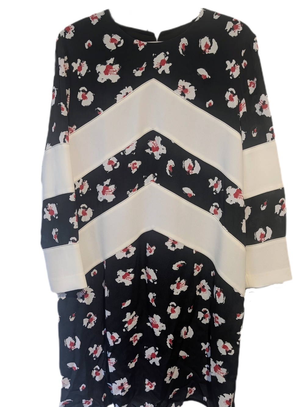 Judith & Charles Black Floral Chevron  Lined Backzip Aline Shift Dress -12-